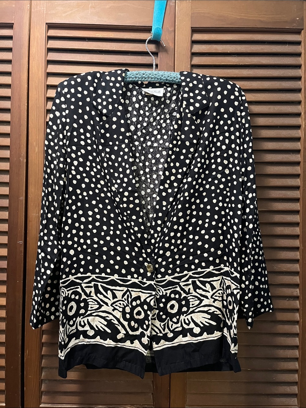 Polka Dot Tunic Blazer with Floral Border - Black/White